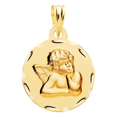 Yellow 375 or 750 Gold Faceted Thinking Angel Medal 16 mm - Lumiosa