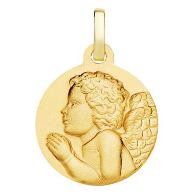 Médaille Ange en Prière en Or Jaune 375 ou 750, Diamètre 16 mm - Lumiosa