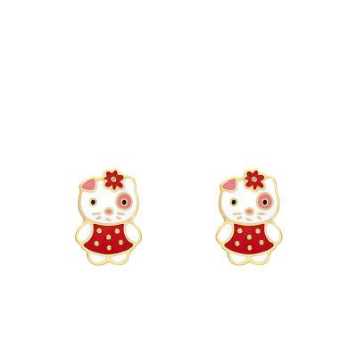 Boucles d'oreilles Kitty Émaillée en Or Jaune 375 - Bambins
