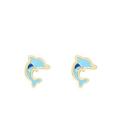 Boucles d'oreilles Dauphins Émail Bleu & Or Jaune 375 - Bambins