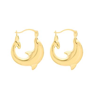 375 Yellow Gold Dolphin Hoop Earrings - Bambins