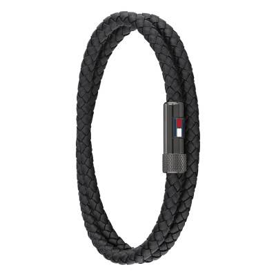 Bracelet en Acier & Cuir Tressé Noir, Longueur 17,50 cm - 2790262S - Tommy Hilfiger