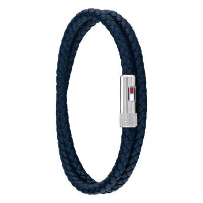 Stainless Steel and Blue Braided Leather Bracelet, Length 17,50 cm - 2790264S - Tommy Hilfiger