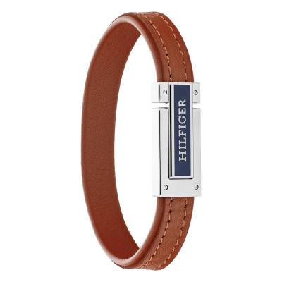 Brown Leather and Stainless Steel Flat Bracelet, Length 19 cm - 2790560 - Tommy Hilfiger
