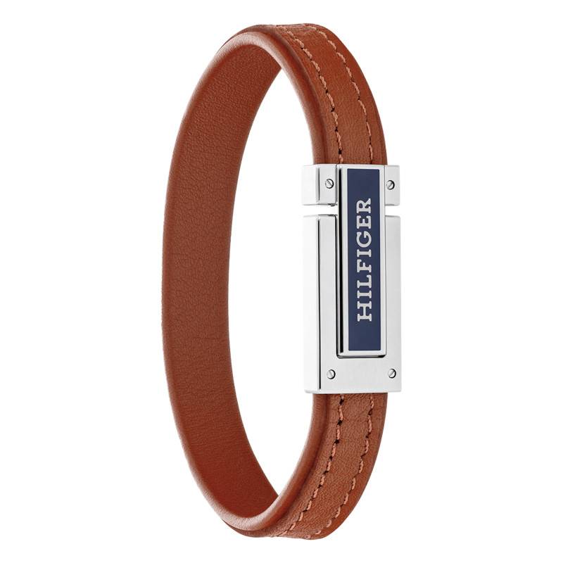 Brown Leather and Stainless Steel Flat Bracelet, Length 19 cm - 2790560 - Tommy Hilfiger