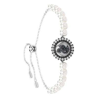 Bracelet Swarovski Swan Métal Rhodié, Perles Blanches & Cristaux Bicolores, Longueur 24 cm Ajustable - 5680851 - Swarovski