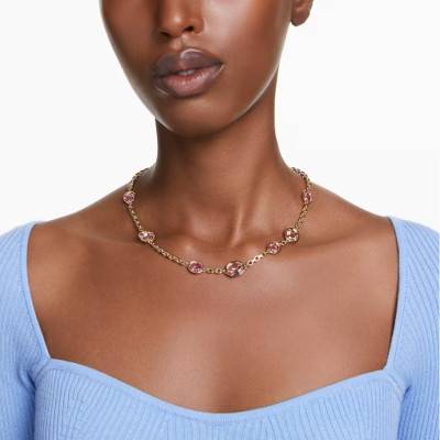 Collier Imber Octogonal, Métal Doré & Cristaux Roses, Longueur 38 à 45 cm - 5684239 - Swarovski
