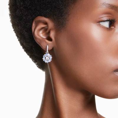 Boucles D'oreilles Idyllia Métal Rhodié & Cristaux Bleus et Blancs - 5680016 - Swarovski