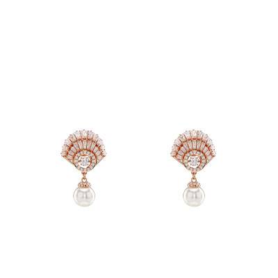 Boucles d'oreilles Idyllia Métal Doré Rose, Perle & Cristaux Blancs - 5689196 - Swarovski