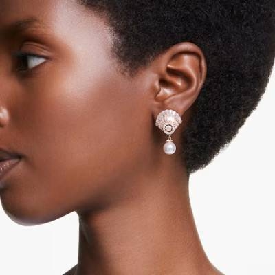 Boucles d'oreilles Idyllia Métal Doré Rose, Perle & Cristaux Blancs - 5689196 - Swarovski