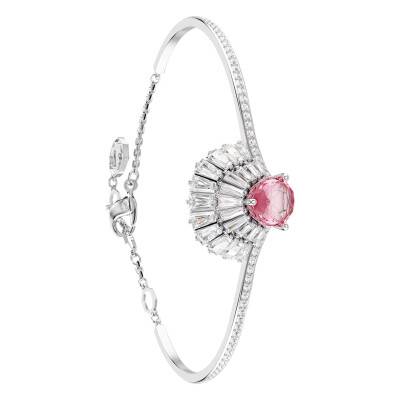 Bracelet Jonc Idyllia Coquillage Métal Rhodié & Cristaux Blancs et Rose - 5680298, Longueur 17 cm - Swarovski
