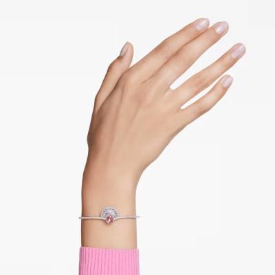Bracelet Jonc Idyllia Coquillage Métal Rhodié & Cristaux Blancs et Rose - 5680298, Longueur 17 cm - Swarovski