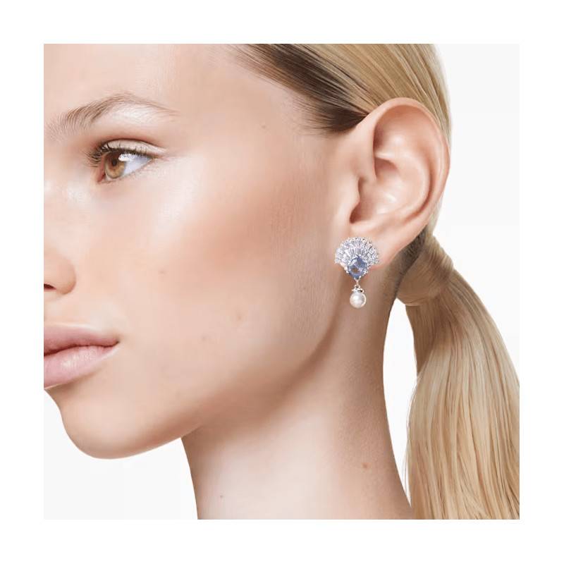 Boucles D'oreilles Puces Camille & Lucie - Forme Fleur Avec Zircons, Métal Rhodié, Occasion