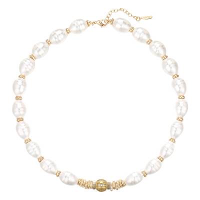 Collier Sirena Doré, Perles & Zircons, Longueur 42 à 47 cm - Hipanema