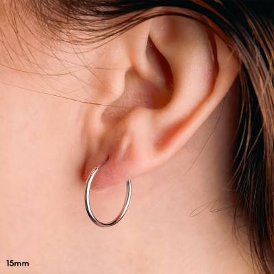 Créoles Fil Rond en Or Blanc 750, Diamètres 15 à 50 mm - Emanessence