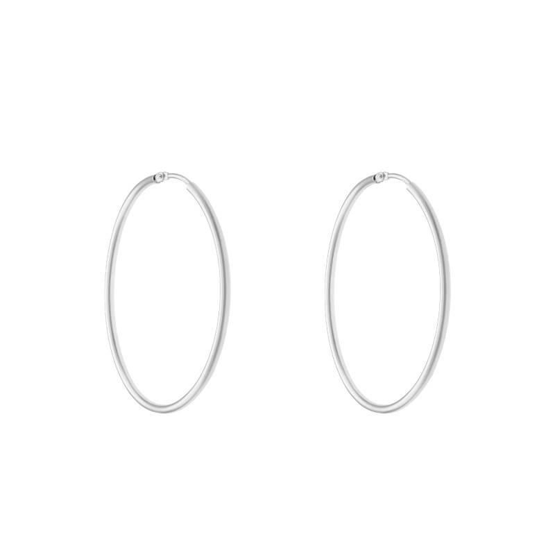 Round Wire 750/1000 White Gold Hoop Earrings, Diameters 10 to 50 mm - Emanessence