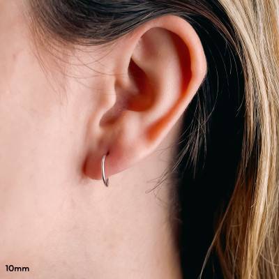 Round Wire 750/1000 White Gold Hoop Earrings, Diameters 10 to 50 mm - Emanessence