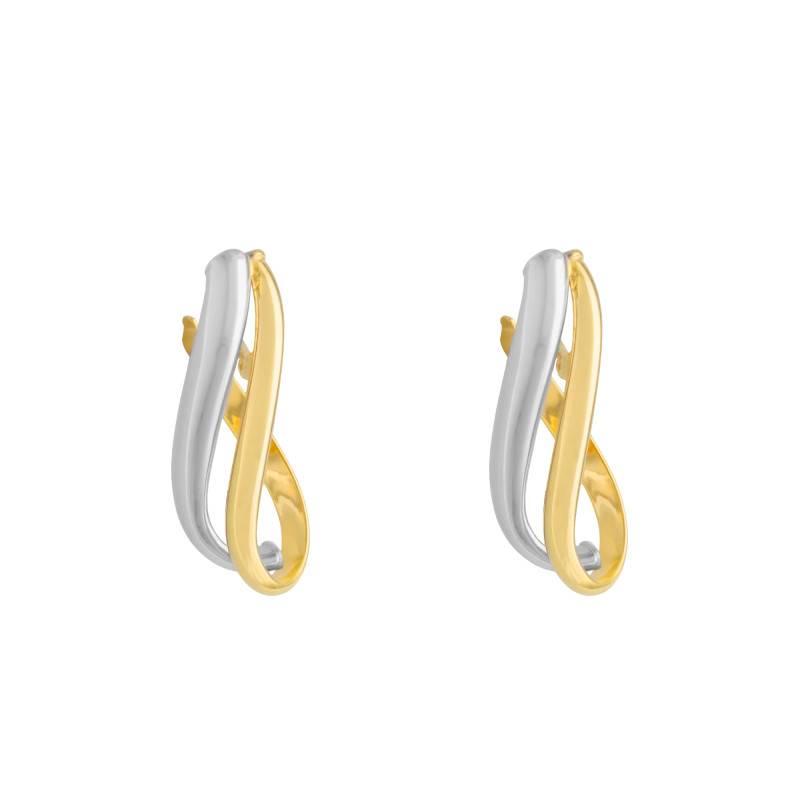 Two-Tone 750/1000 Gold Oval Wave Hoop Earrings, 10 mm Diameter - Emanessence