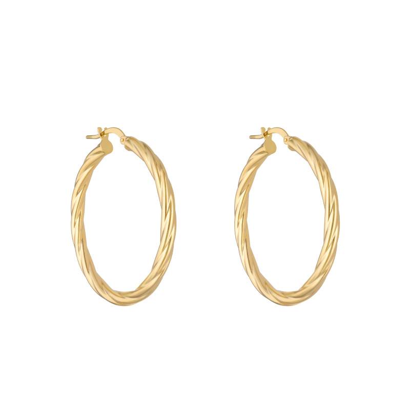 Smooth Twisted Hoop Earrings in 750 Yellow Gold, 10 mm Diameter - Emanessence