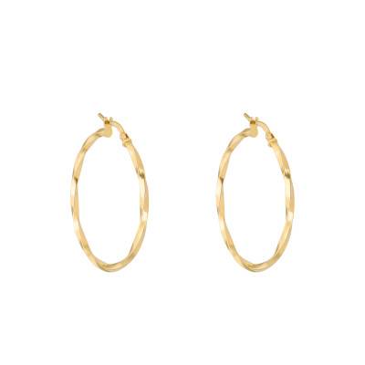 750 Yellow Gold Twisted Hoop Earrings, 10 mm Diameter - Emanessence
