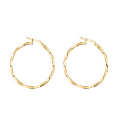 750 Yellow Gold Twisted Hoop Earrings, 10 mm Diameter - Emanessence