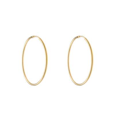 750 Yellow Gold Rectangle Wire Hoop Earrings, 12 mm Diameter - Emanessence