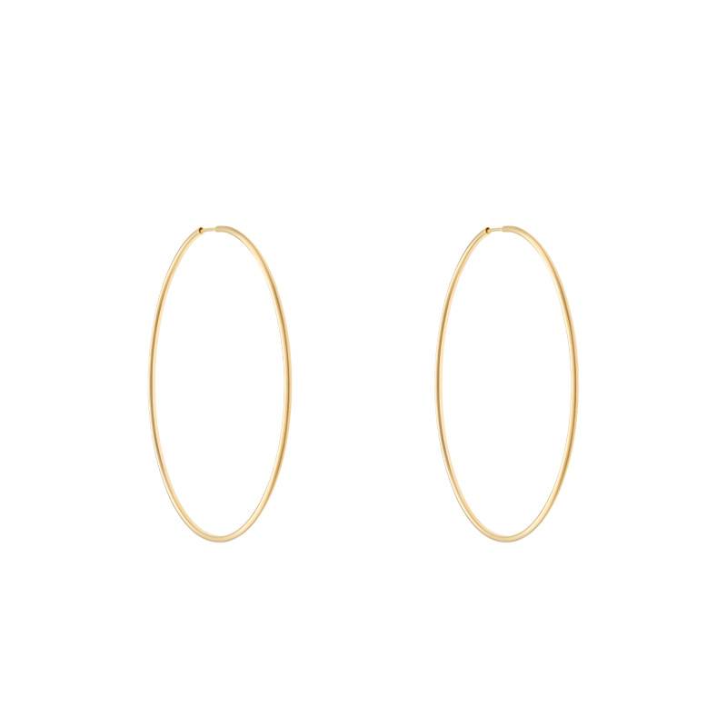 750/1000 Yellow Gold Round Wire Hoop Earrings, 10 mm Diameter - Emanessence