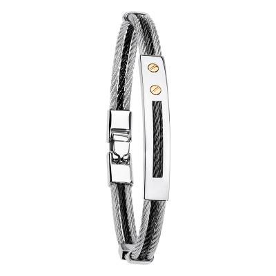 Bracelet Bolovone en Acier Bicolore & Or Jaune 750, Longueur 20,50 cm - Salvatore Bersani
