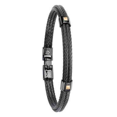 Anthracite Stainless Steel & 750/1000 Yellow Gold Cavalo Bracelet, Length 20.50 cm - Salvatore Bersani