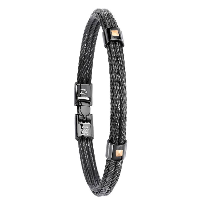 Anthracite Stainless Steel & 750/1000 Yellow Gold Cavalo Bracelet, Length 20.50 cm - Salvatore Bersani