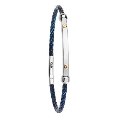Bracelet Pramaggiore, Acier Gris et Bleu & Or Jaune 750, Longueur 20,50 cm - Salvatore Bersani