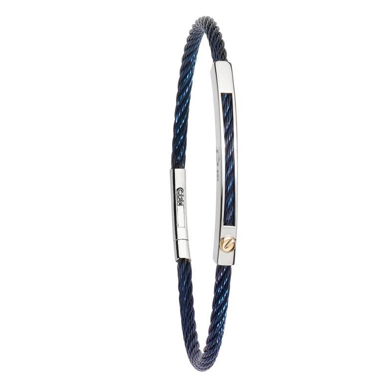 Gray & Blue Stainless Steel and 750/1000 Yellow Gold Lissaro Bracelet, 20,50 cm - Salvatore Bersani