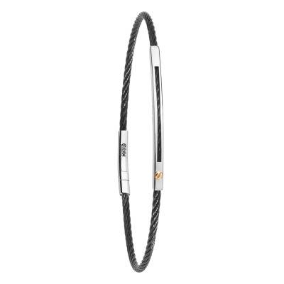 Bracelet Rubano en Acier Gris et Noir & Or Jaune 750, Longueur 20,50 cm - Salvatore Bersani