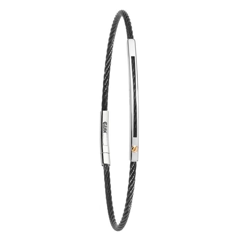 Rubano Gray and Black Steel & 750/1000 Yellow Gold Bracelet, Length 20.50 cm - Salvatore Bersani