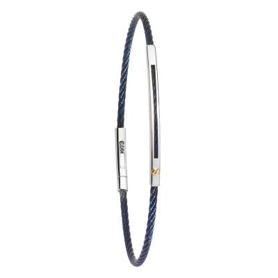 Bracelet Rubano en Acier Gris et Bleu & Or Jaune 750, Longueur 20,50 cm - Salvatore Bersani