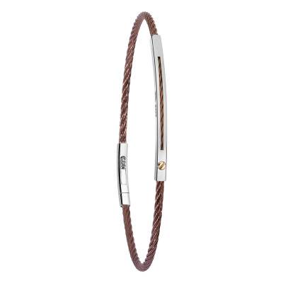 Bracelet Rubano Ajouré Câble en Acier Marron & Or Jaune 750, Longueur 20,50 cm - Salvatore Bersani
