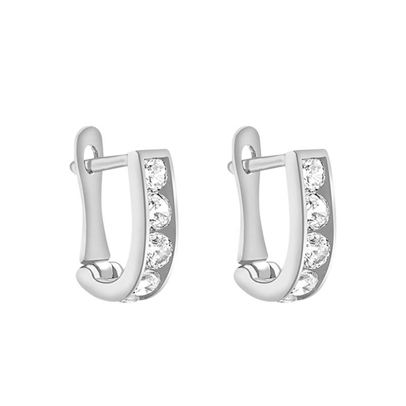 375 White Gold & Cubic Zirconia Half Hoop Earrings - Emanessence