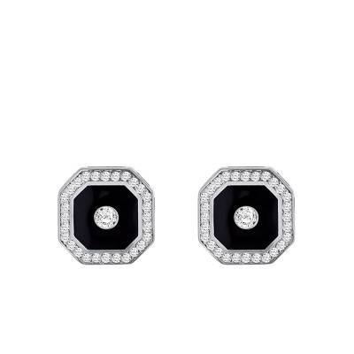 Boucles d'oreilles Octogonales en Or Blanc 375 & Diamants - Emanessence