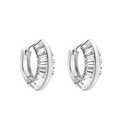 Créoles en Or Blanc 375 & Oxydes de Zirconium, Diamètre 14 mm - Emanessence