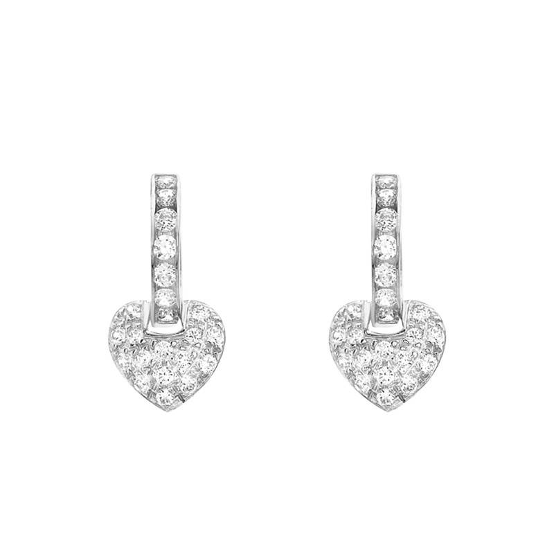 375 White Gold & Cubic Zirconia Heart Drop Earrings - Emanessence