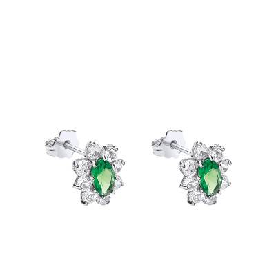 Boucles d'oreilles Or Blanc 375 & Oxydes de Zirconium Blanc et Vert - Emanessence