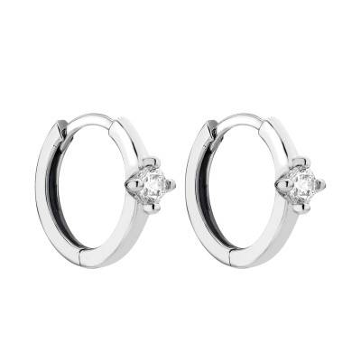 Créoles en Or Blanc 375 & Zircones, Diamètre 13 mm - Emanessence
