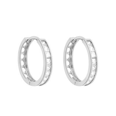 Créoles en Or Blanc 375 & Zircones, Diamètre 15 mm - Emanessence
