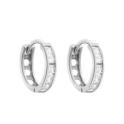 Créoles en Or Blanc 375 & Zircones, Diamètre 11 mm - Emanessence