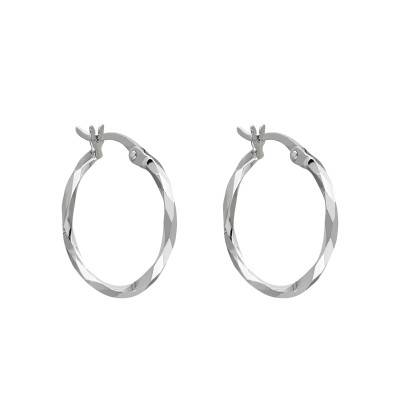 White Gold-Plated Faceted Hoop Earrings, 16 mm Diameter - Emanessence