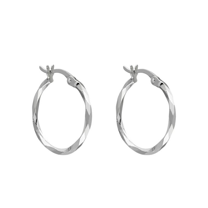 White Gold-Plated Faceted Hoop Earrings, 16 mm Diameter - Emanessence