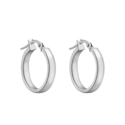 Créoles Fil Rectangulaire en Or Blanc 375, Diamètre 15 mm - Emanessence