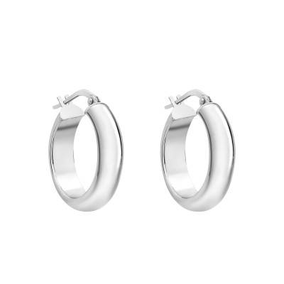375/1000 White Gold Round Hoop Earrings, 19 mm Diameter - Emanessence