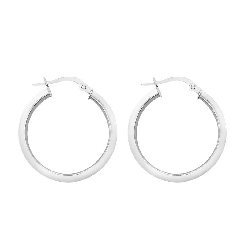 375 White Gold Square-Wire Hoop Earrings, 22 mm Diameter - Emanessence
