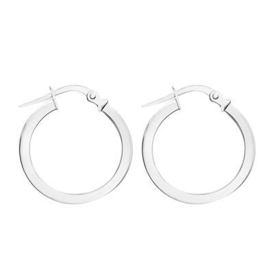 375/1000 (9K) White Gold Square Wire Hoop Earrings, 16 mm Diameter - Emanessence